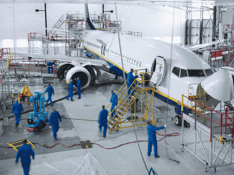 Aeroplane manufacturing floor