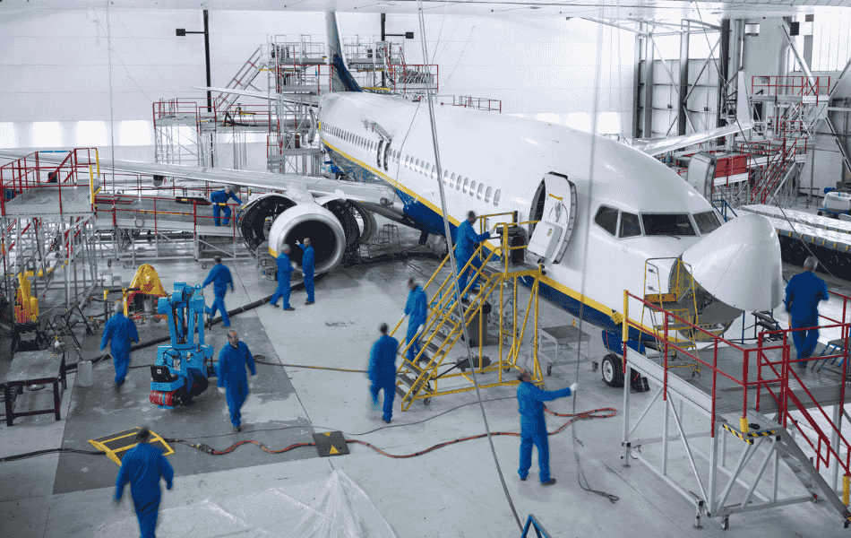 Aeroplane manufacturing floor