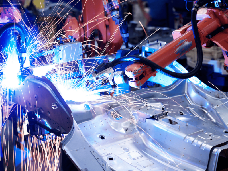 Welding operation on a metal structure.
