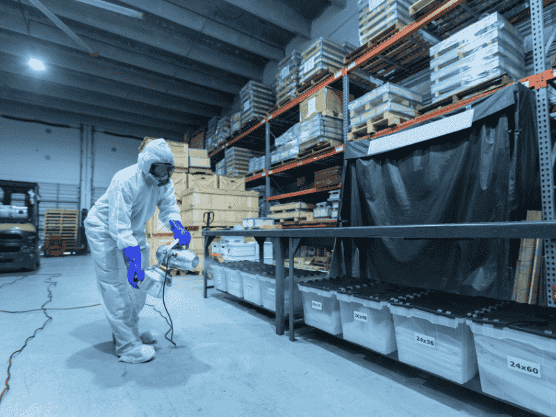 Worker Using Dry Fog For Disinfection