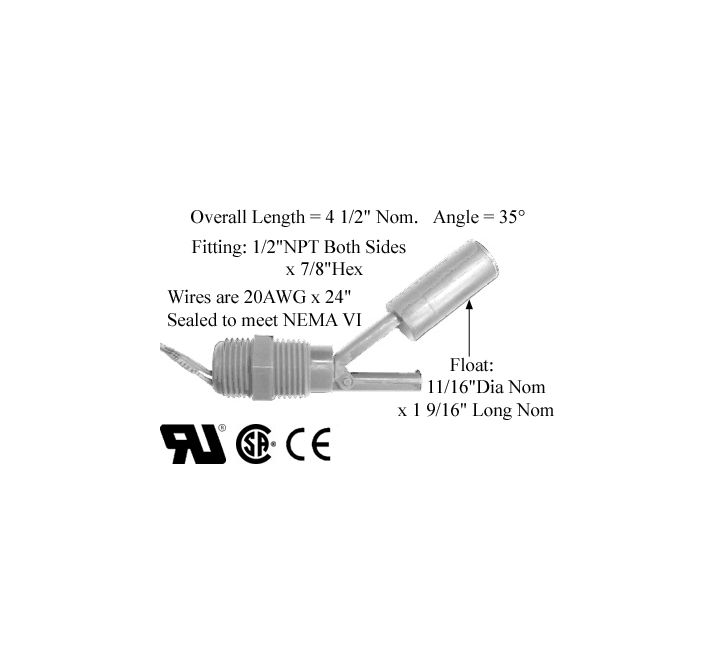 L20 Series Side Mounted Kynar Plastic Liquid Level Switch - Image 2